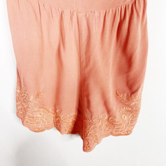 Kendall & Kylie XSmall Tie Front Romper Coral Orange Embroidered Lace Strapless - Picture 4 of 9